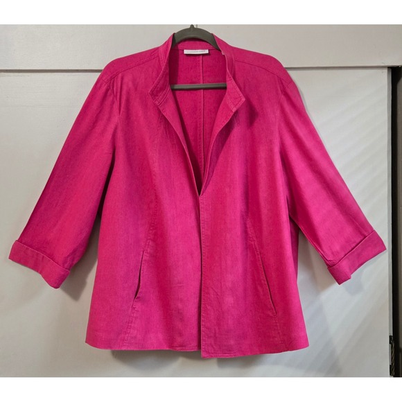 Coldwater Creek Jackets & Blazers - Vintage Coldwater Creek Hot Pink Linen Open Front Blazer 3/4 Sleeve Size 2X